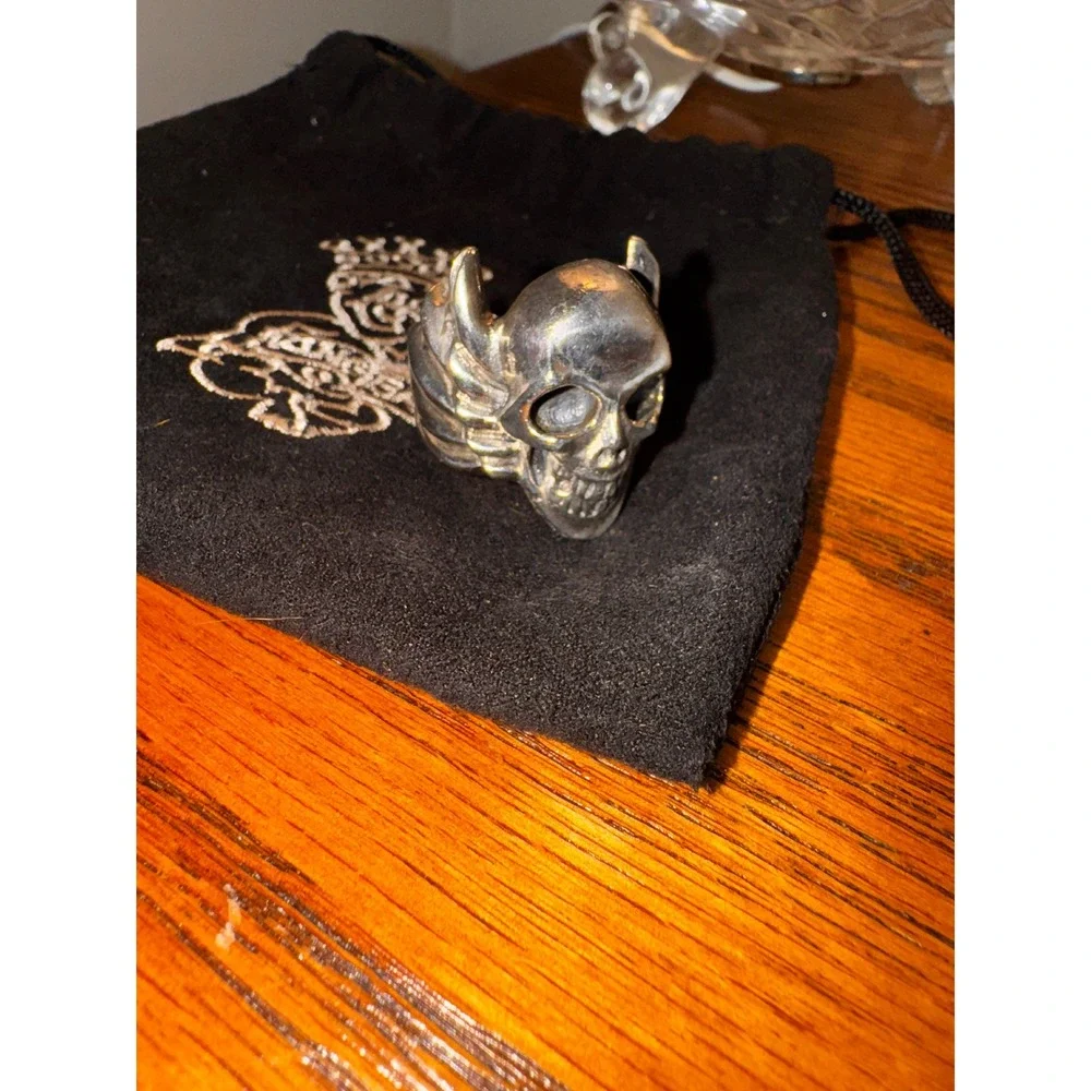 King Baby Sterling Silver Winged Skull‎ Ring Men's Size 10 Statement Punk Rock